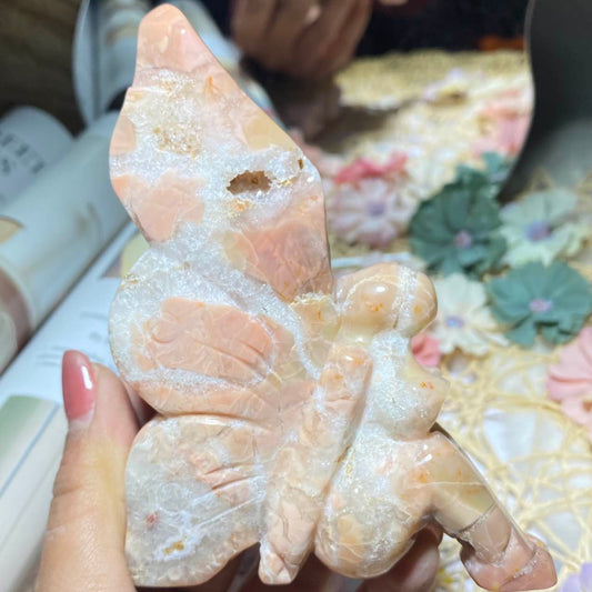 Pink Druzy Sunstone Crystal Carving - Unique